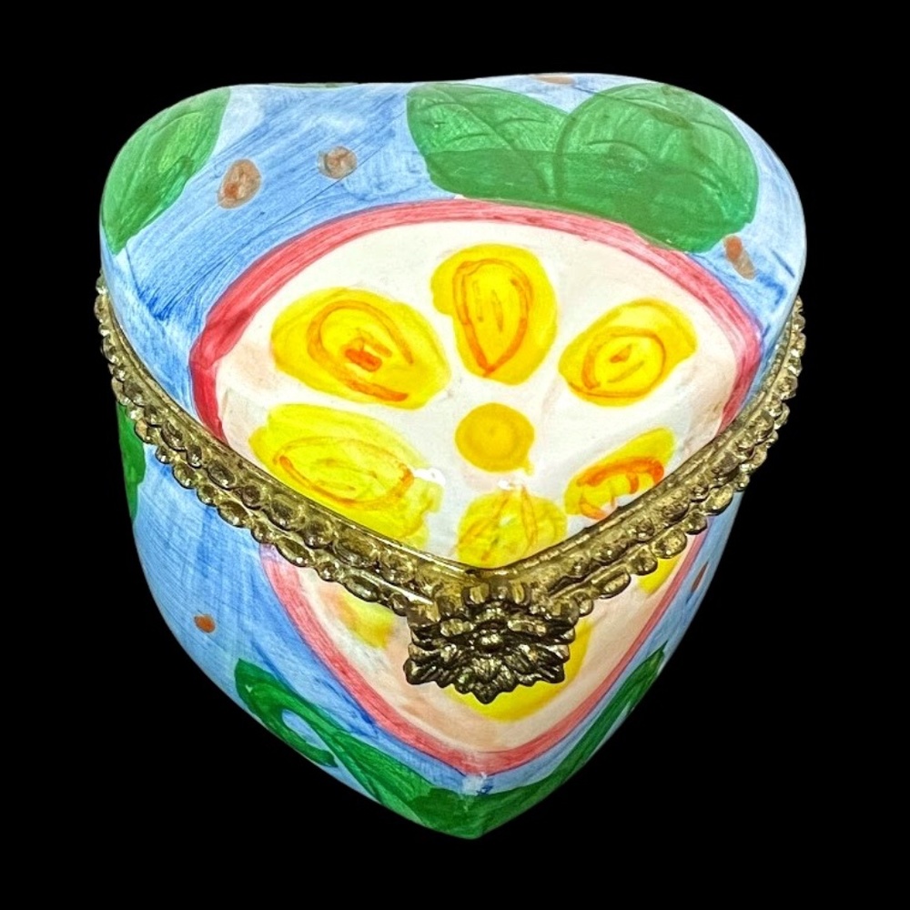 Hand Painted Ceramic Heart Shaped Hinged Jewelry Box